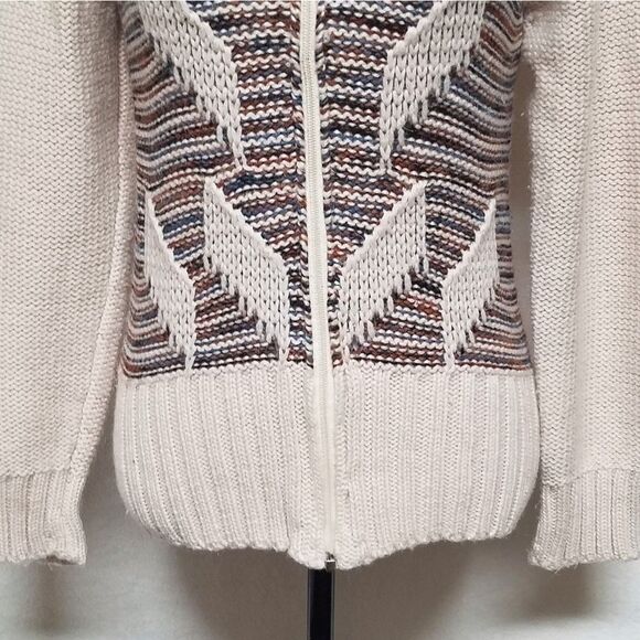 VINTAGE 70s Wool Blend Zip-Up Striped Cardigan S - Picture 6 of 8